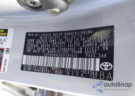 2014 Toyota Corolla S Plus из США, поврежденный, VIN 5YFBURHE0EP134425